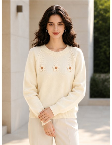Jersey amplio con flores aplicadas