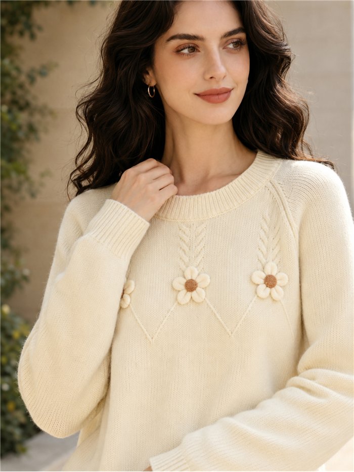 Jersey amplio con flores aplicadas