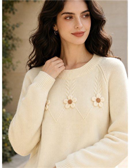 Jersey amplio con flores aplicadas