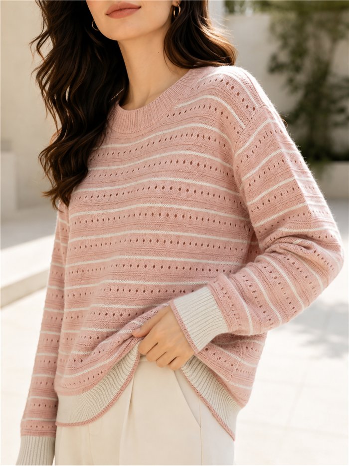 Jersey amplio rayas calado