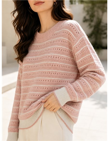 Jersey amplio rayas calado