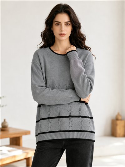 Oversized botanical border knit sweater