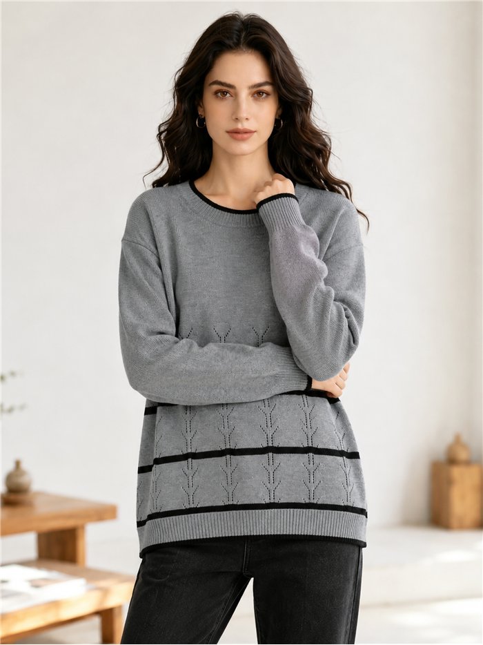 Oversized botanical border knit sweater