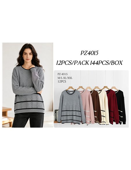 Oversized botanical border knit sweater