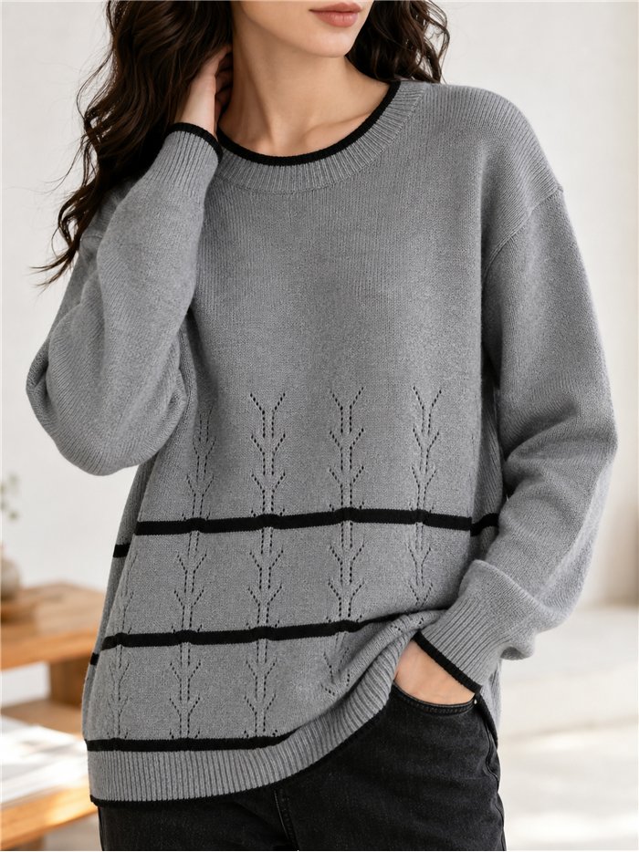 Oversized botanical border knit sweater