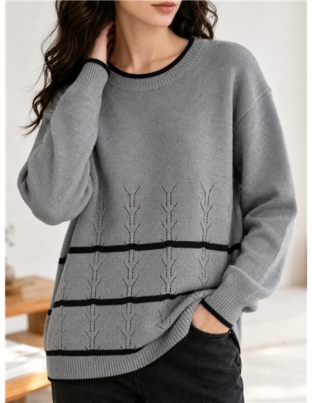 Oversized botanical border knit sweater