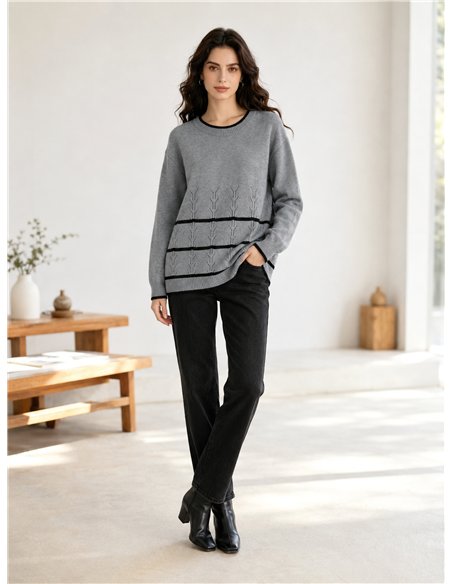 Oversized botanical border knit sweater