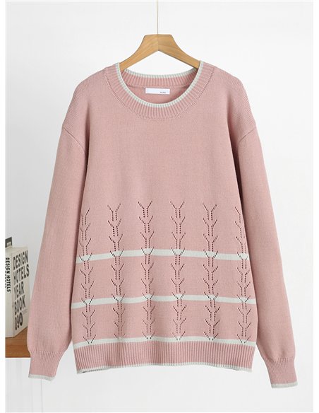 Oversized botanical border knit sweater