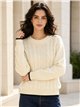 Oversized Zopfstrickpullover mit kontrastierender Borte