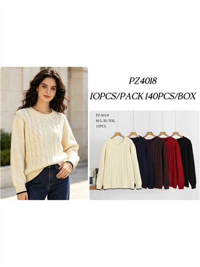 Oversized contrast trim cable knit sweater 2