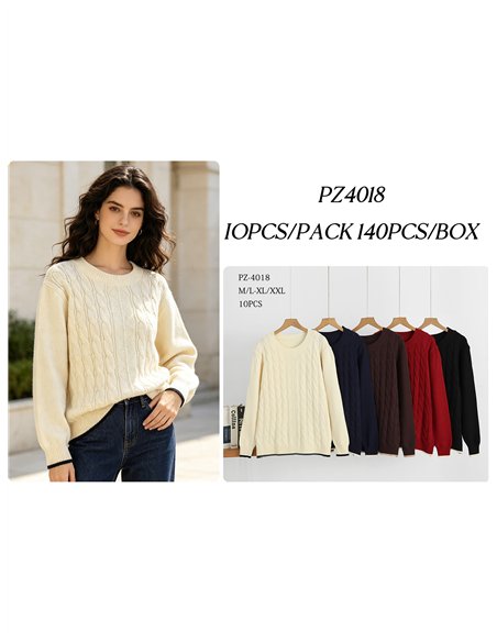 Oversized Zopfstrickpullover mit kontrastierender Borte