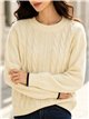 Oversized Zopfstrickpullover mit kontrastierender Borte