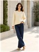 Oversized Zopfstrickpullover mit kontrastierender Borte