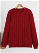 Oversized Zopfstrickpullover mit kontrastierender Borte