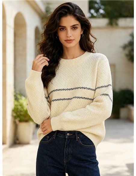 Jersey amplio texturizado con franja jacquard