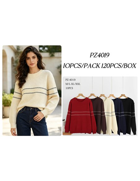 Jersey amplio texturizado con franja jacquard