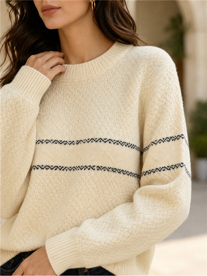 Jersey amplio texturizado con franja jacquard