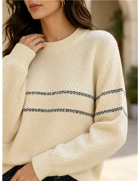 Jersey amplio texturizado con franja jacquard
