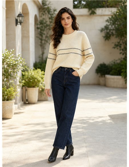 Jersey amplio texturizado con franja jacquard