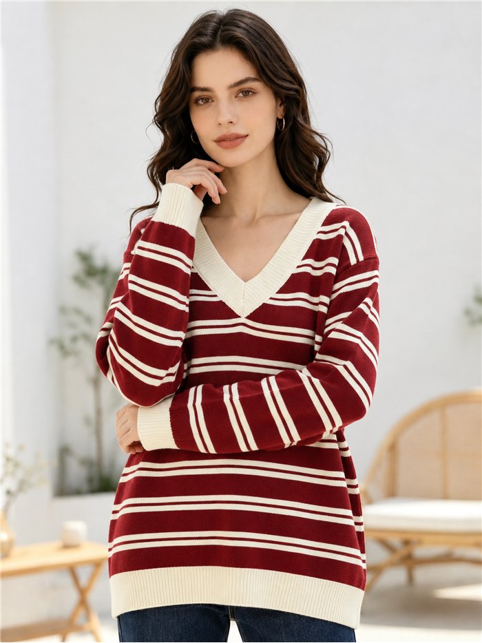 Jersey amplio rayas cuello pico