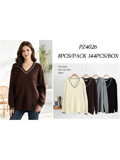 Jersey amplio canalé cuello pico 2