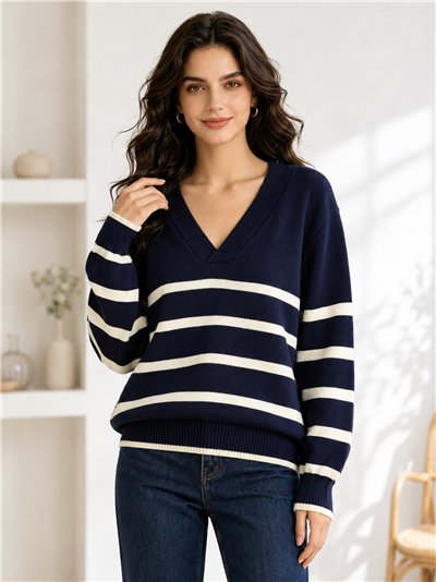 Jersey amplio rayas cuello pico