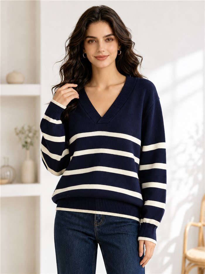 Jersey amplio rayas cuello pico