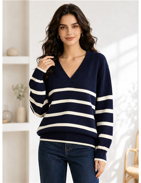 Jersey amplio rayas cuello pico