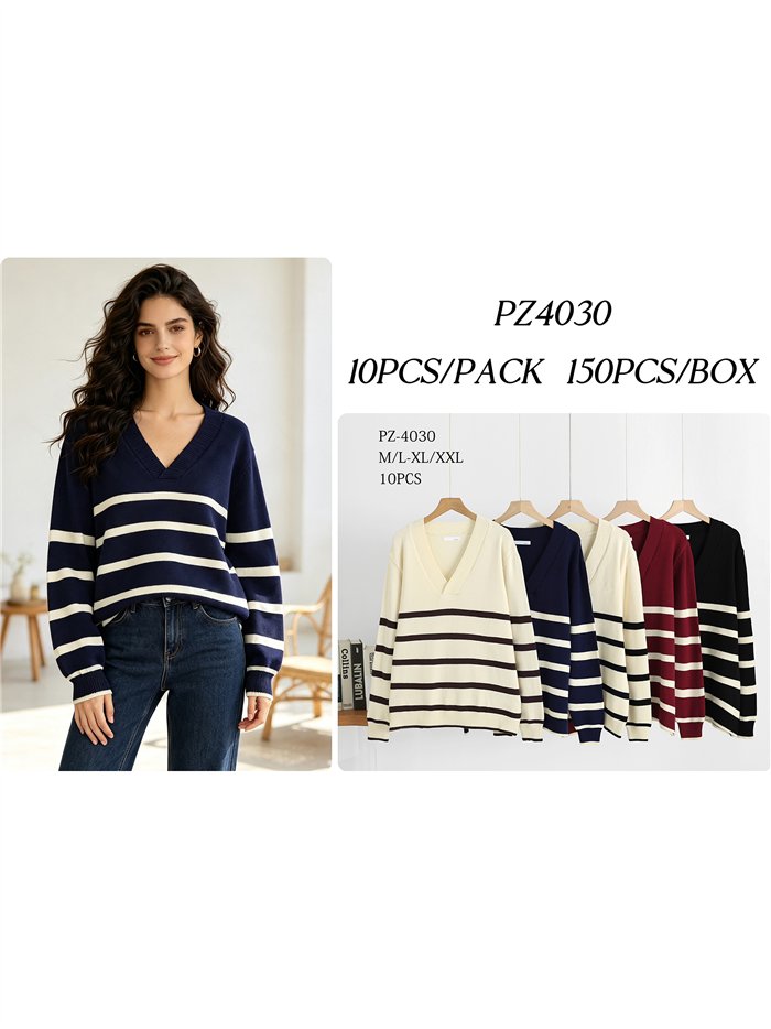 Jersey amplio rayas cuello pico