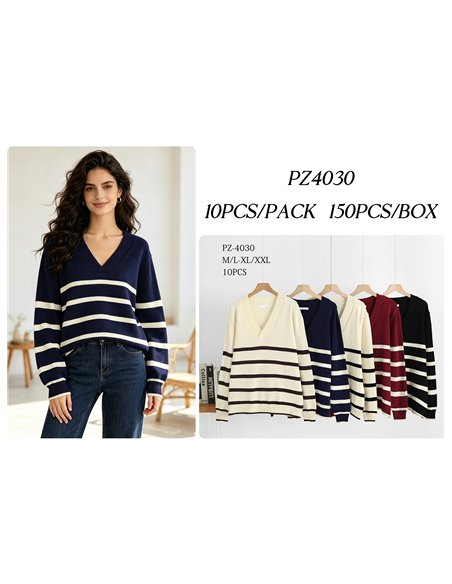 Jersey amplio rayas cuello pico