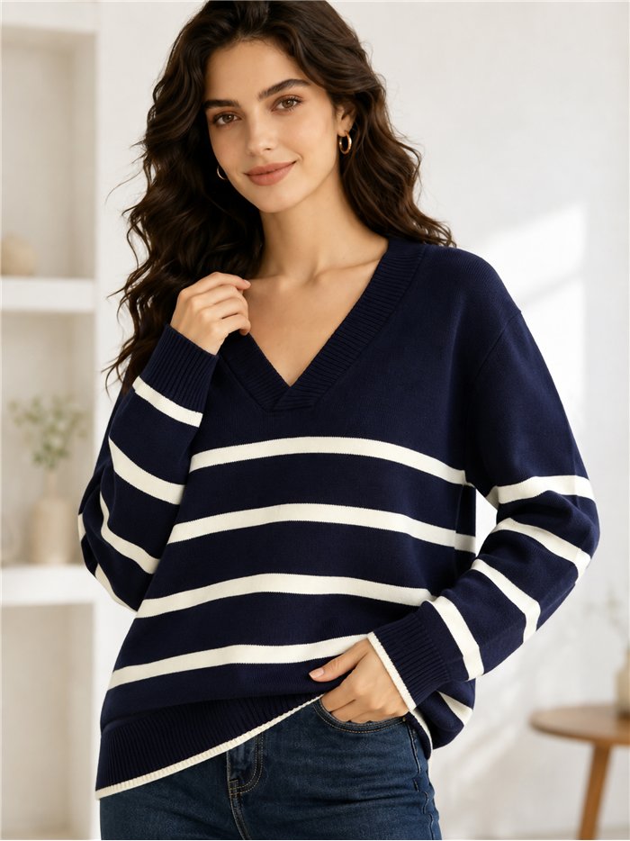 Jersey amplio rayas cuello pico