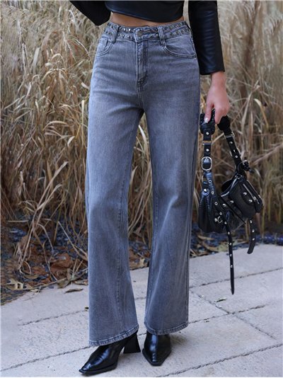 Jeans wide leg tachuelas