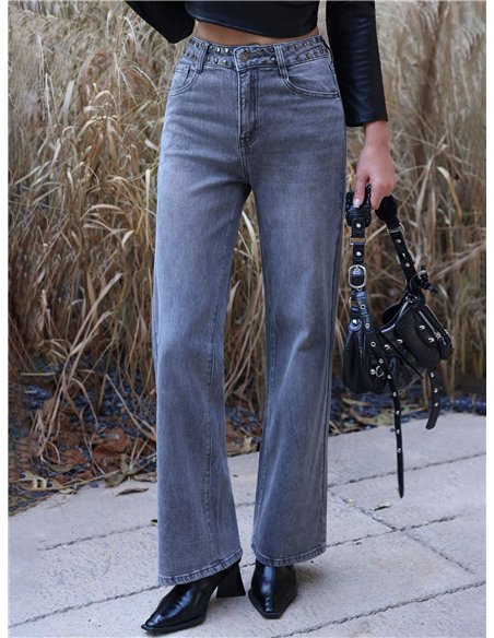 Jeans wide leg tachuelas