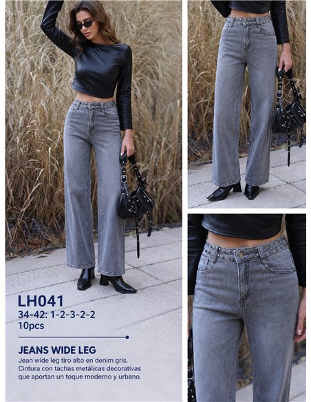 Jeans wide leg tachuelas