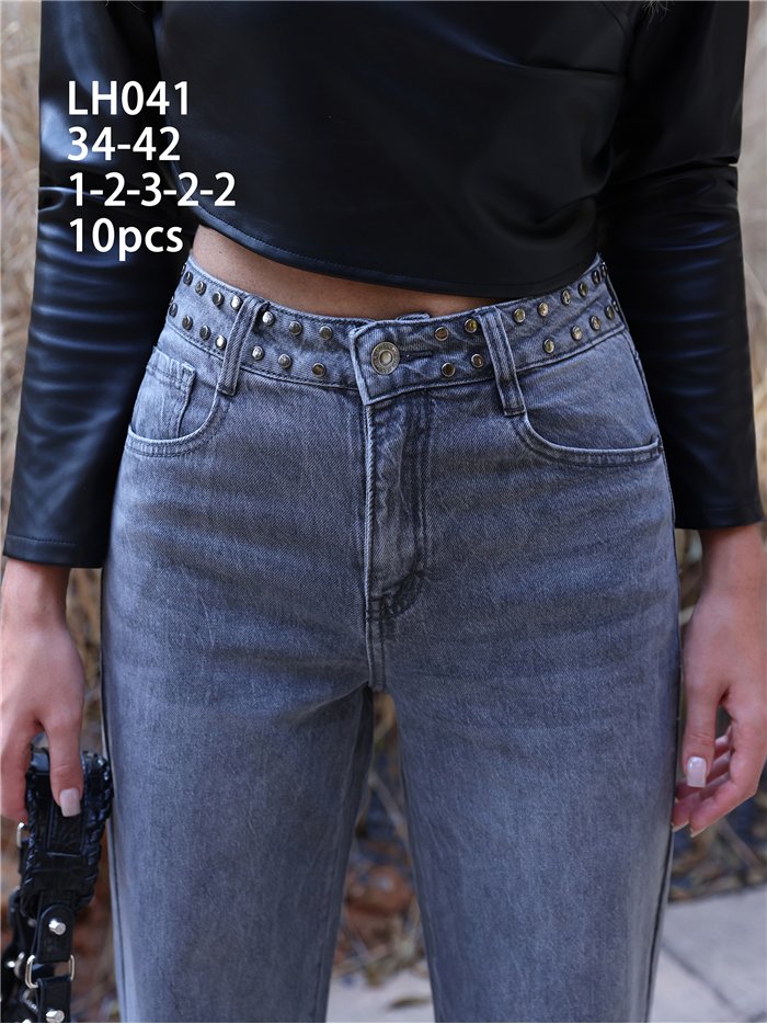 Jeans wide leg tachuelas