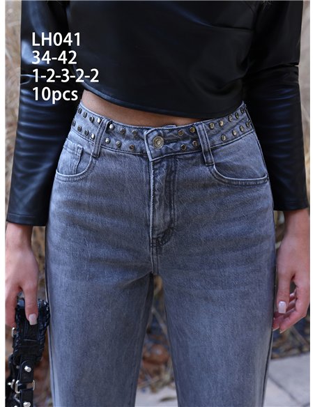Jeans wide leg tachuelas