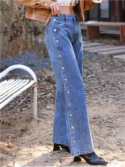 Jeans wide leg botones laterales