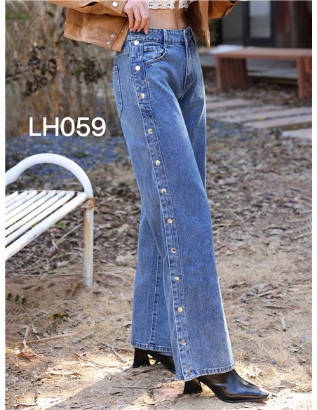 Jeans wide leg botones laterales