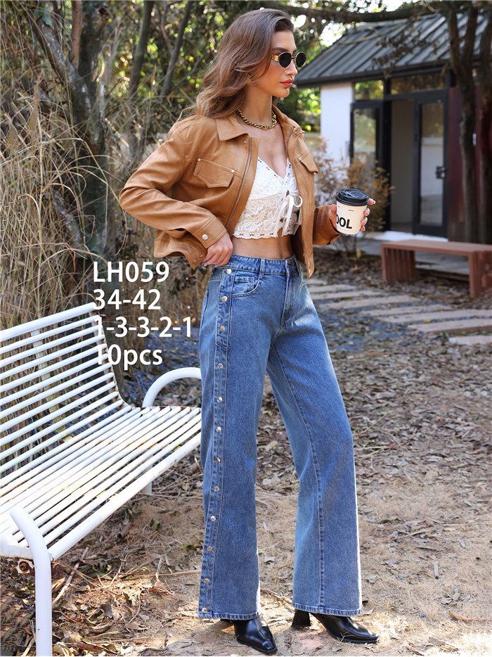 Jeans wide leg botones laterales