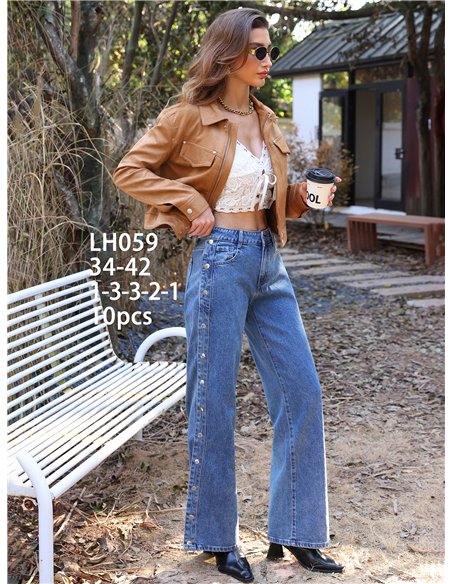 Jeans wide leg botones laterales