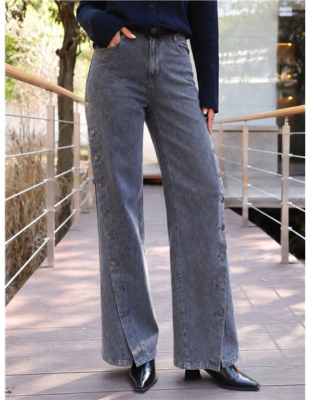 Jeans wide leg botones laterales