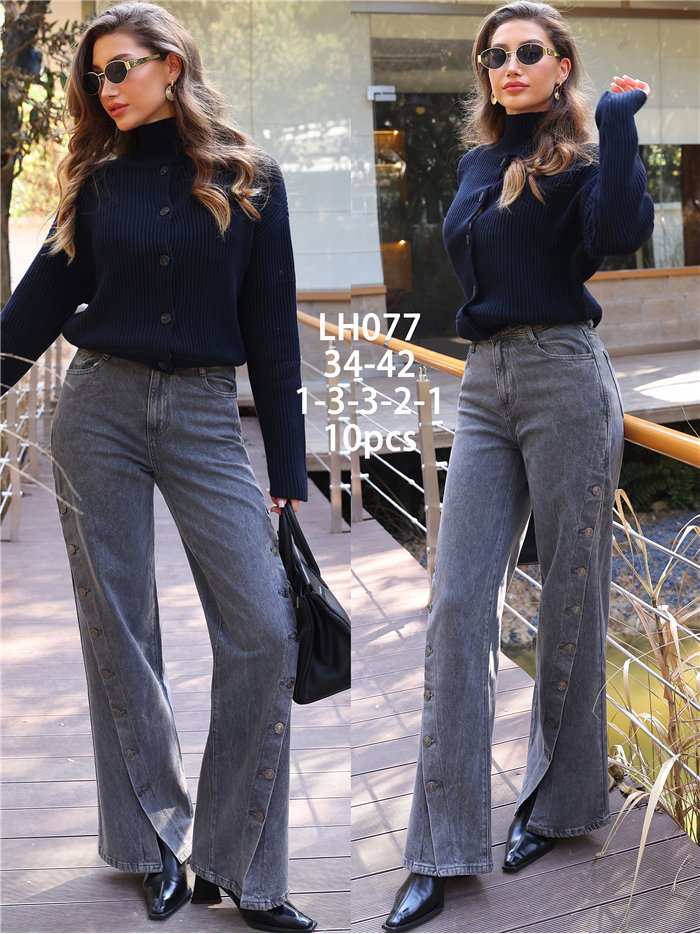 Jeans wide leg botones laterales