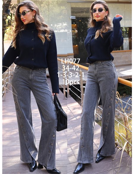 Jeans wide leg botones laterales