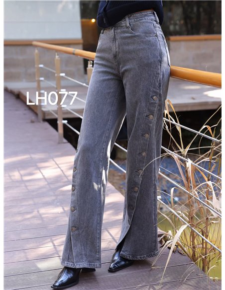Jeans wide leg botones laterales