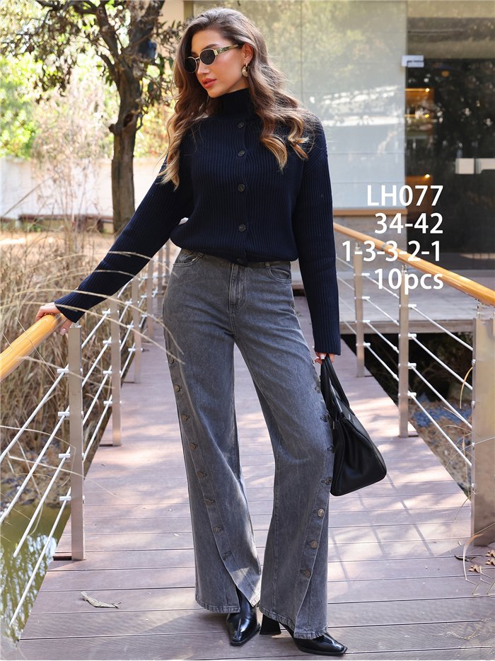 Jeans wide leg botones laterales