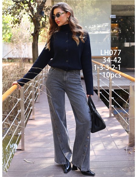 Jeans wide leg botones laterales