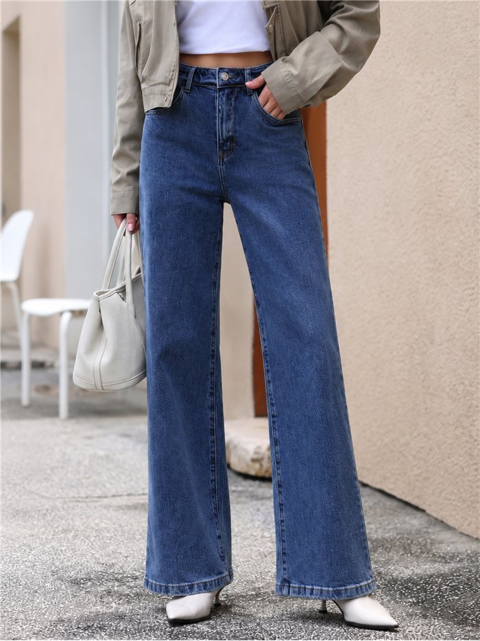 Jeans wide leg tiro alto