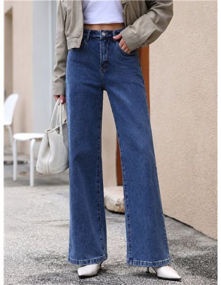 Jeans wide leg tiro alto