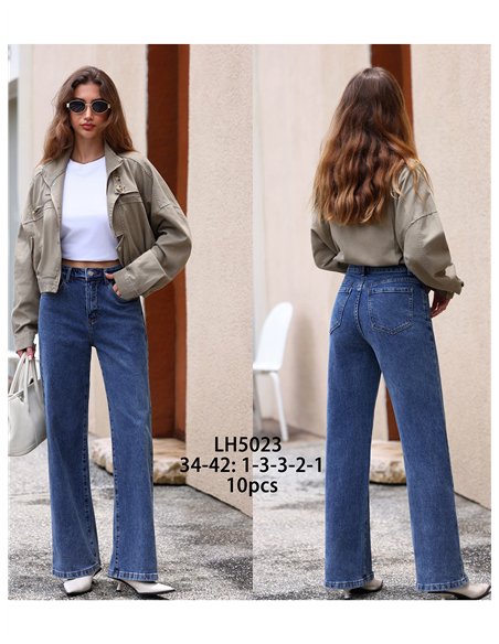 Jeans wide leg tiro alto