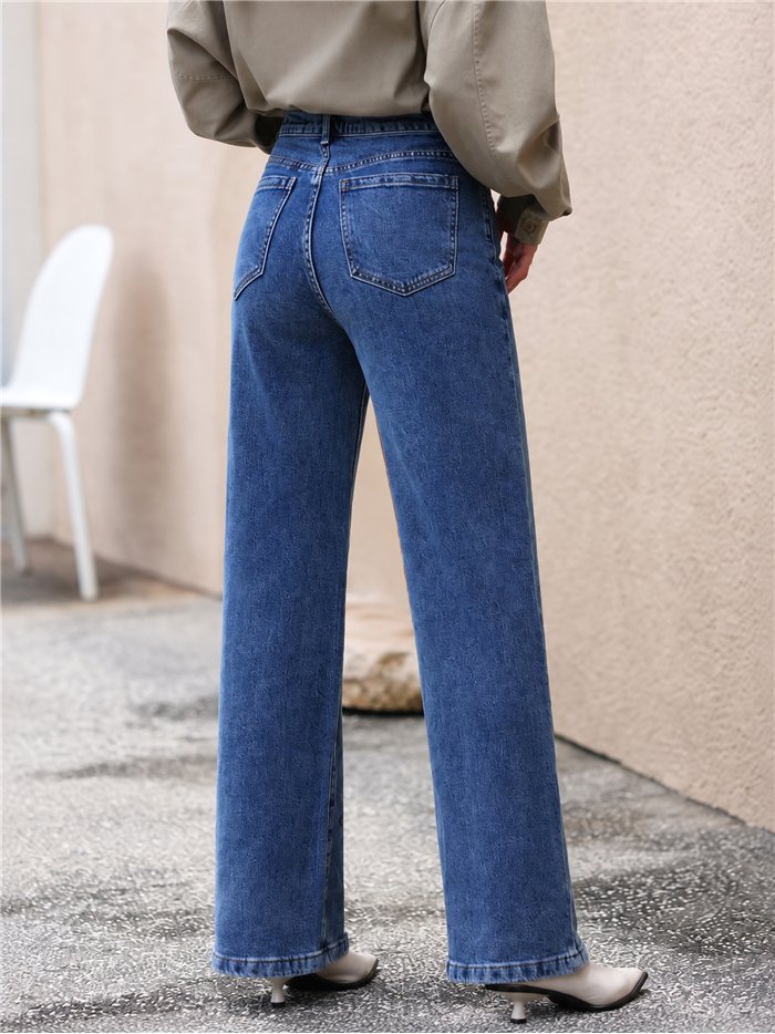 Jeans wide leg tiro alto